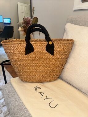 KAYU Black-Handle Woven Straw Tote Bag